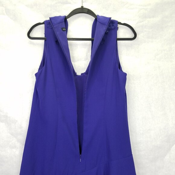 Karen Millan Mini Dress Sz 6 Floral Applique Beads Taffeta Purple Ruffle Tiered - Picture 12 of 16